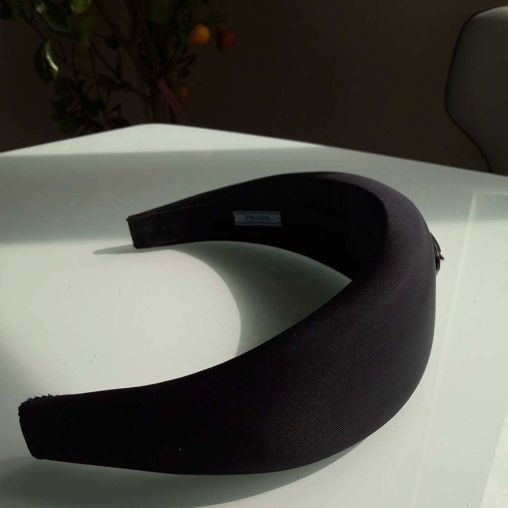 Prada Black Satin Padded Headband with Logo Tag - Picture 3 of 3